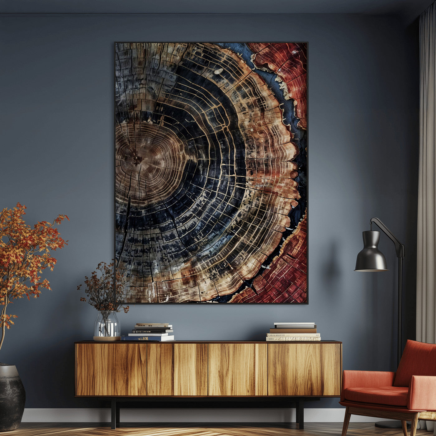TEST3001-MGV-CV-24X36-Tree Rings Wall Art Canvas Print – Framed Rustic Wood Scene with Natural Texture Artwork for Home, Office
