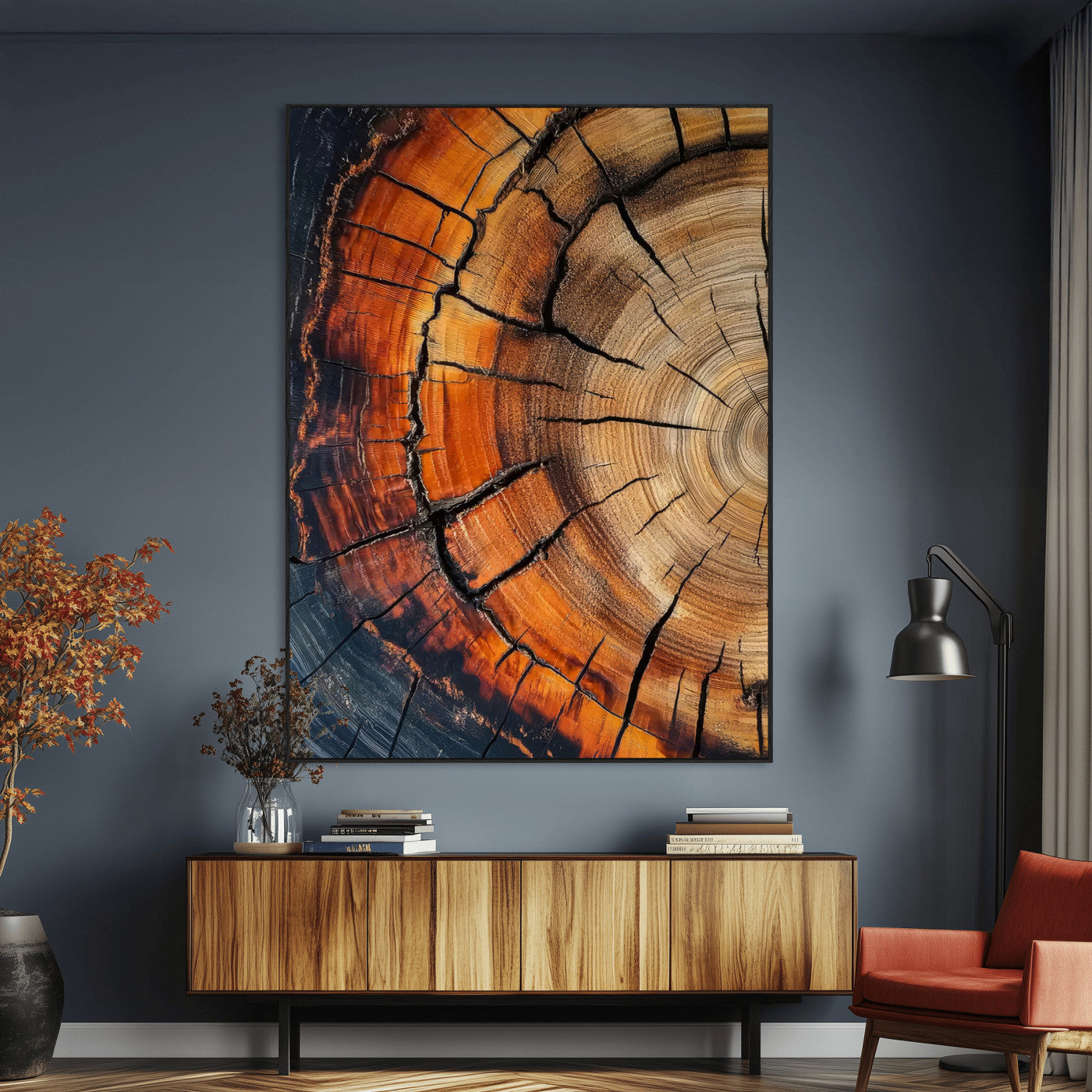 33751185-MGV-CV-24X36-Tree Rings Wall Art Canvas Print – Rustic Wood Grain Texture Natural Pattern Warm Earthy Artwork for Home Office