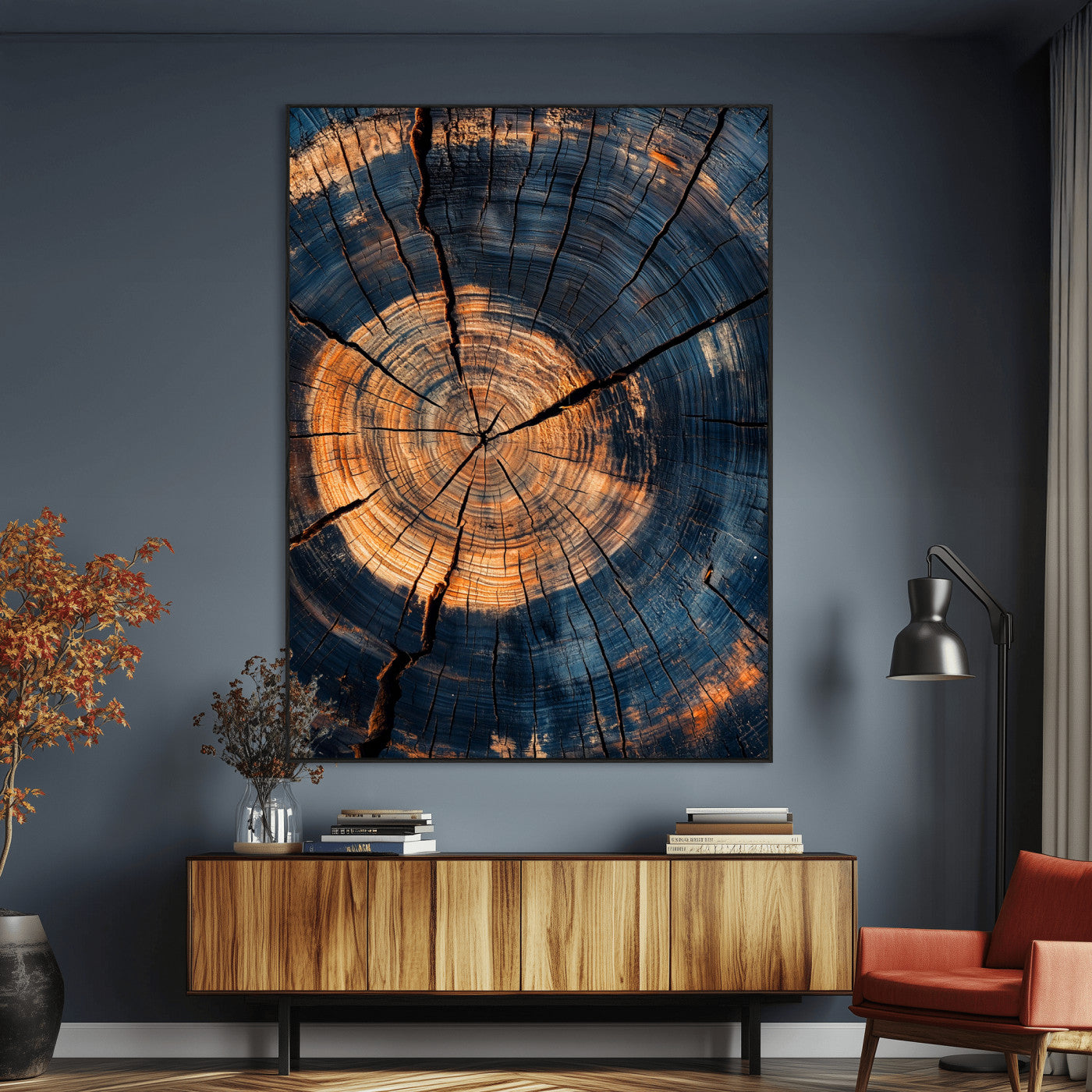 32486414-MGV-CV-24X36-Tree Rings Wall Art Canvas Print – Framed Rustic Wood Grain Texture Industrial Natural Artwork for Home Office