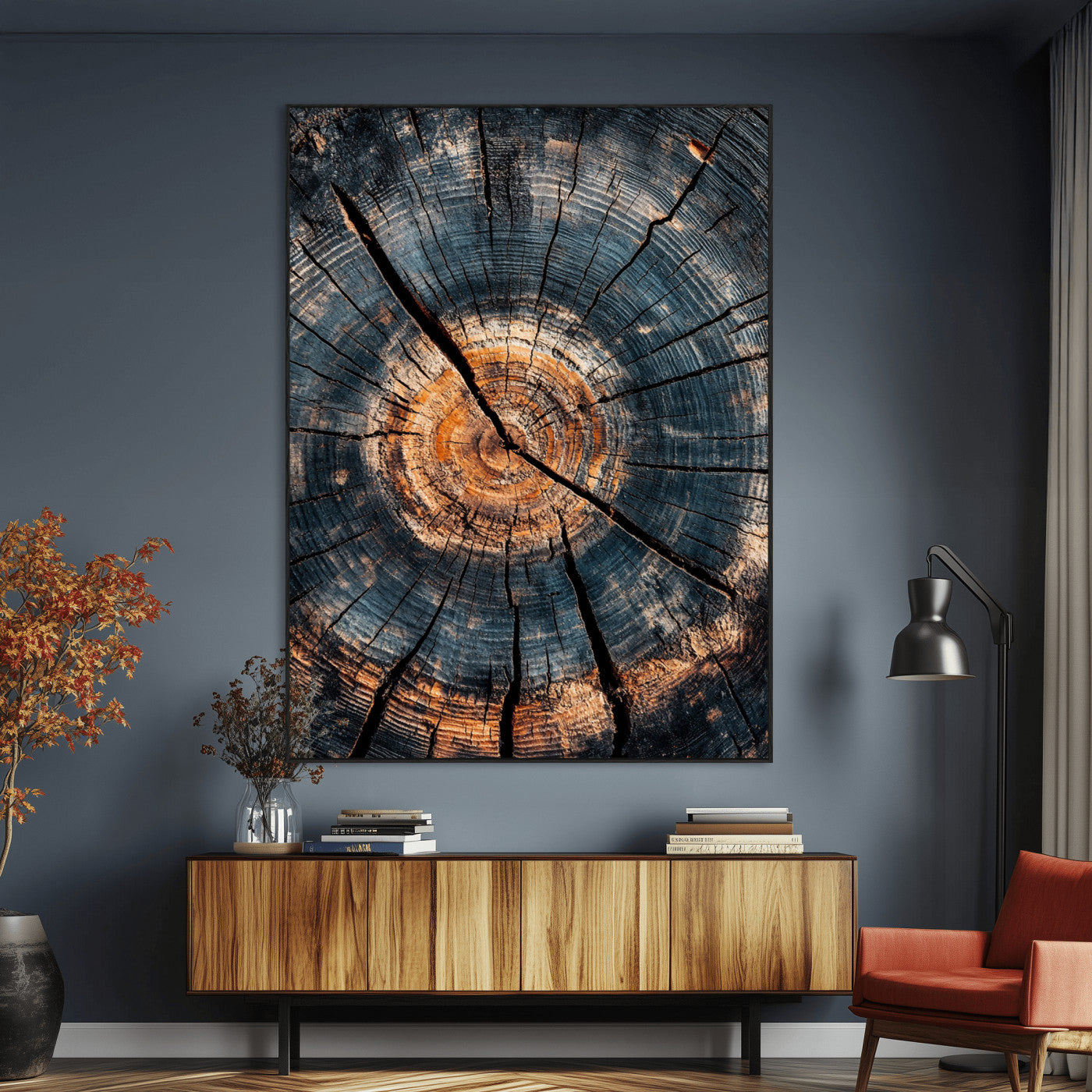 77995348-MGV-CV-24X36-Tree Rings Wall Art Canvas Print – Framed Rustic Wood Texture Natural Pattern Artwork for Home and Office Decor