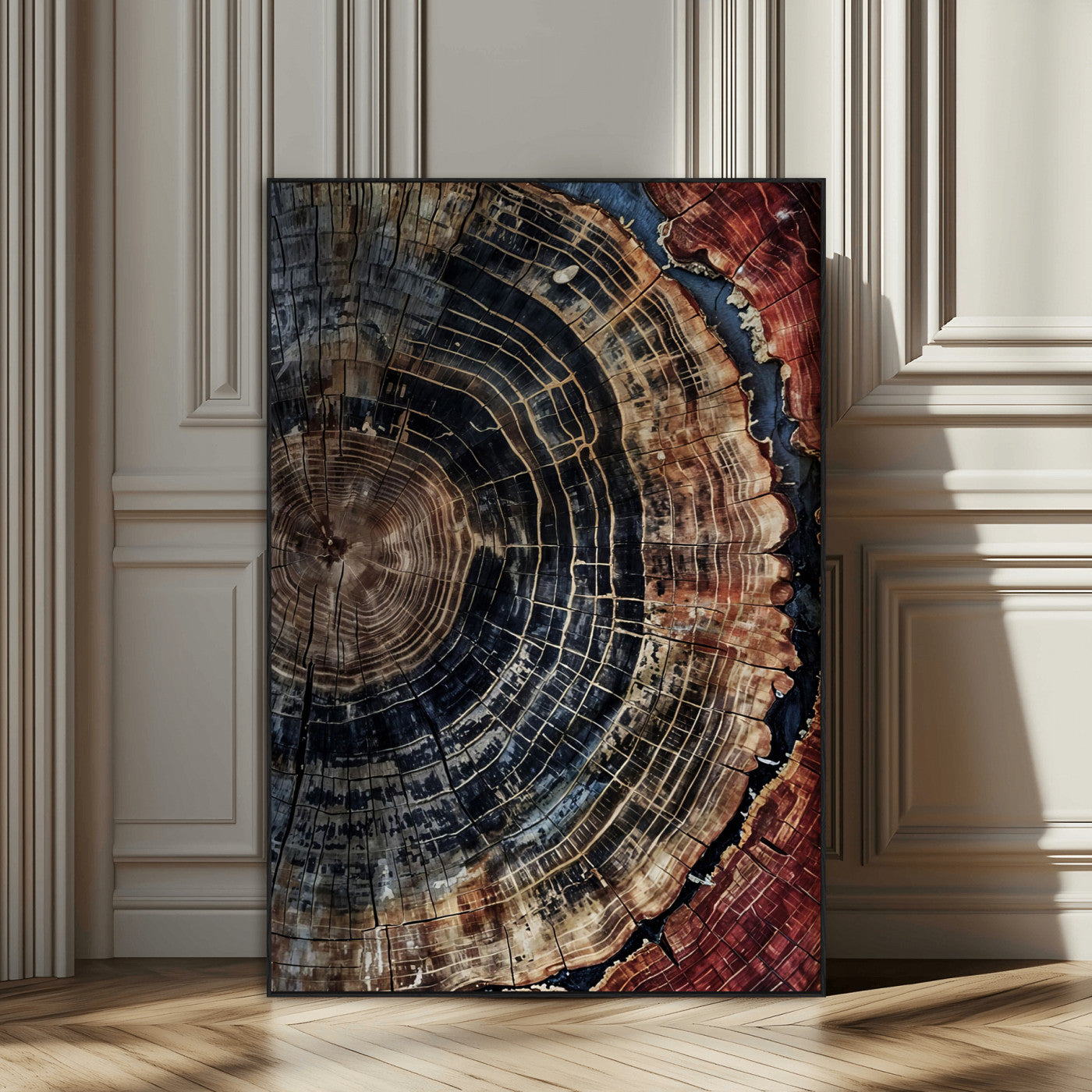 TEST3001-MGV-CV-24X36-Tree Rings Wall Art Canvas Print – Framed Rustic Wood Scene with Natural Texture Artwork for Home, Office