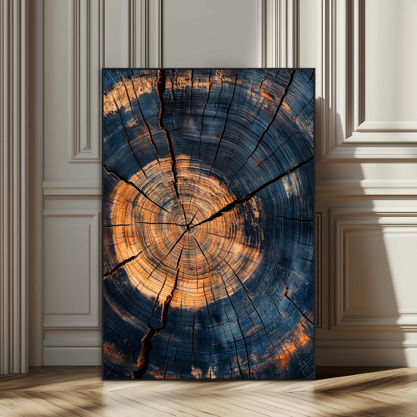 32486414-MGV-CV-24X36-Tree Rings Wall Art Canvas Print – Framed Rustic Wood Grain Texture Industrial Natural Artwork for Home Office
