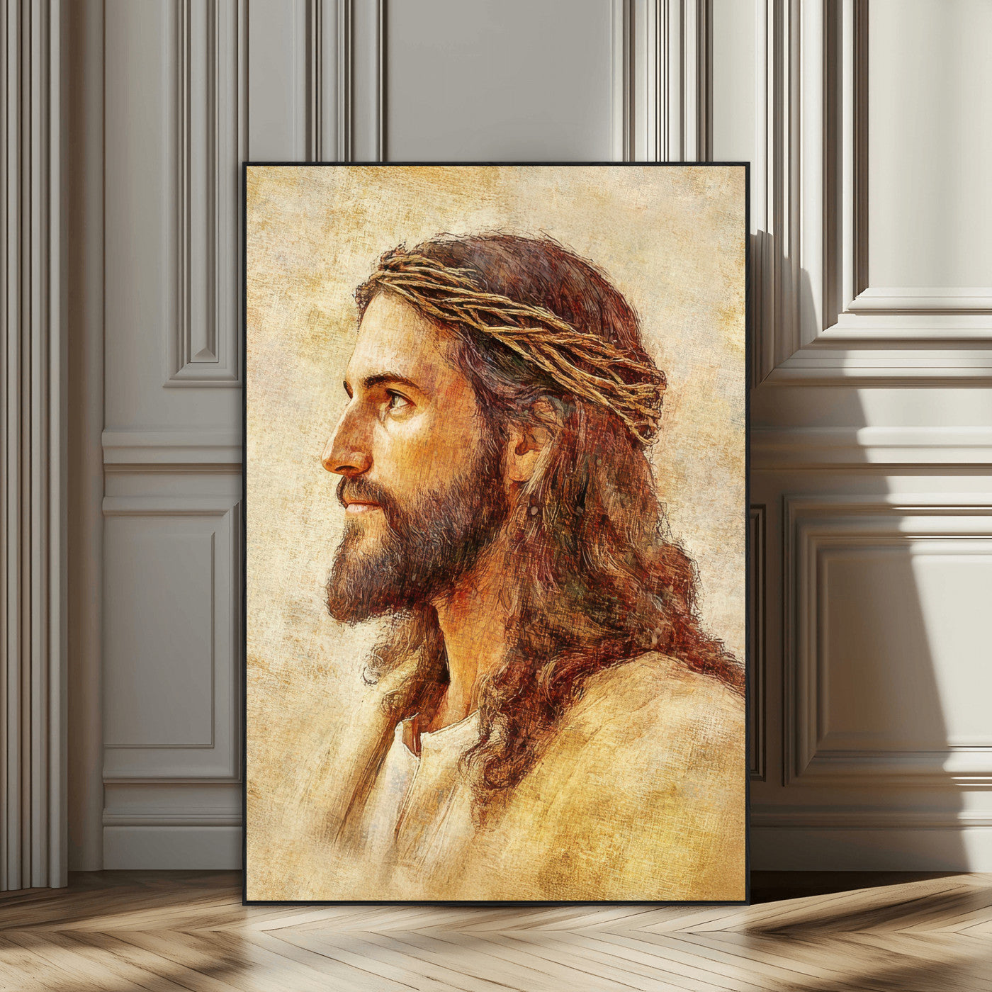 SEG-FC-51X34_Oversize - Jesus Christ Portrait Canvas Wall Art – Christian Faith Print, Crown of Thorns Detail, Inspirational
