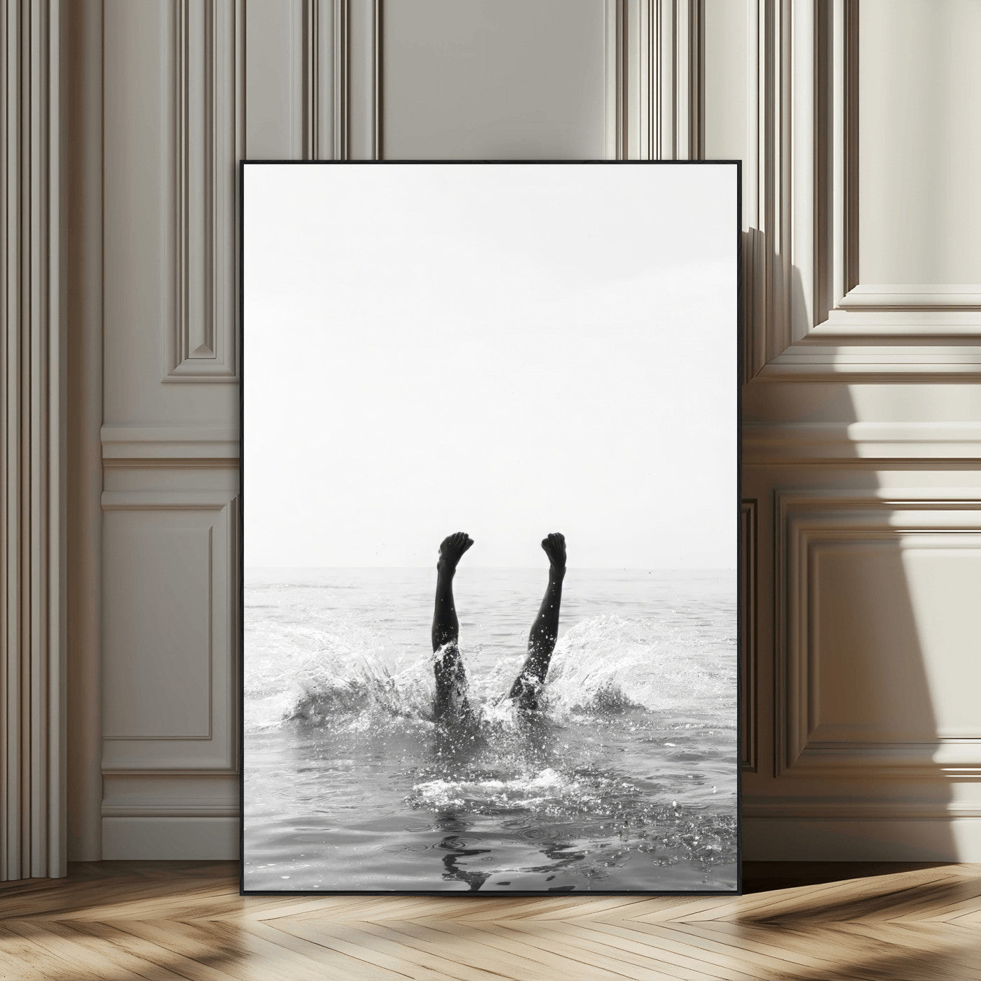 SEG-FC-51X34_Oversize - Black and White Splash Canvas Wall Art – Artistic Water Dive Photography, Minimalist Ocean Splash