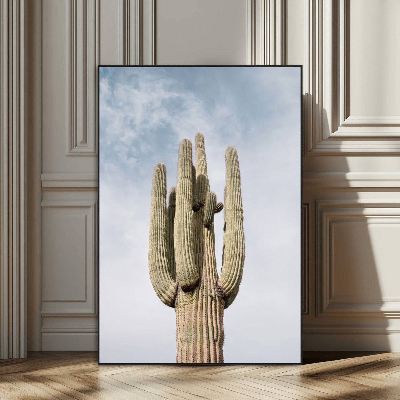 SEG-FC-51X34_Oversize - Desert Cactus Canvas Wall Art – Large Saguaro Cactus Photo, Minimalist Nature Decor, Blue Sky