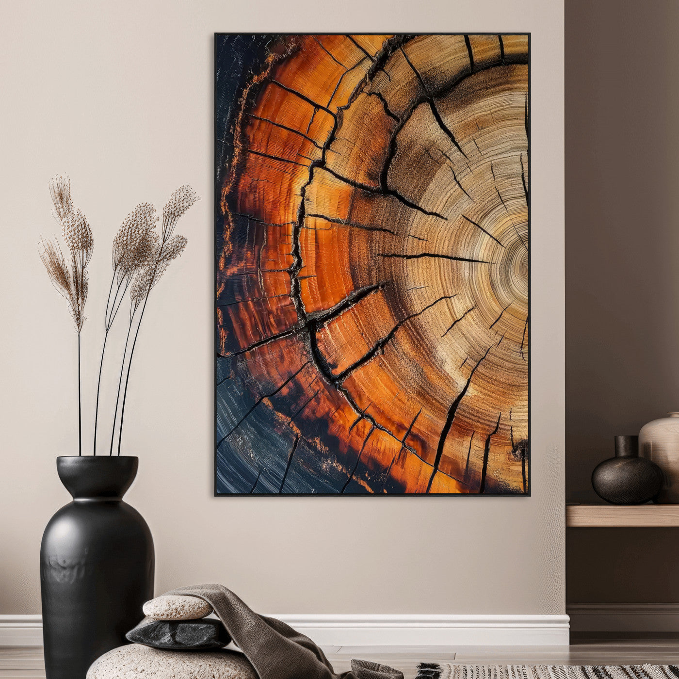 33751185-MGV-CV-24X36-Tree Rings Wall Art Canvas Print – Rustic Wood Grain Texture Natural Pattern Warm Earthy Artwork for Home Office