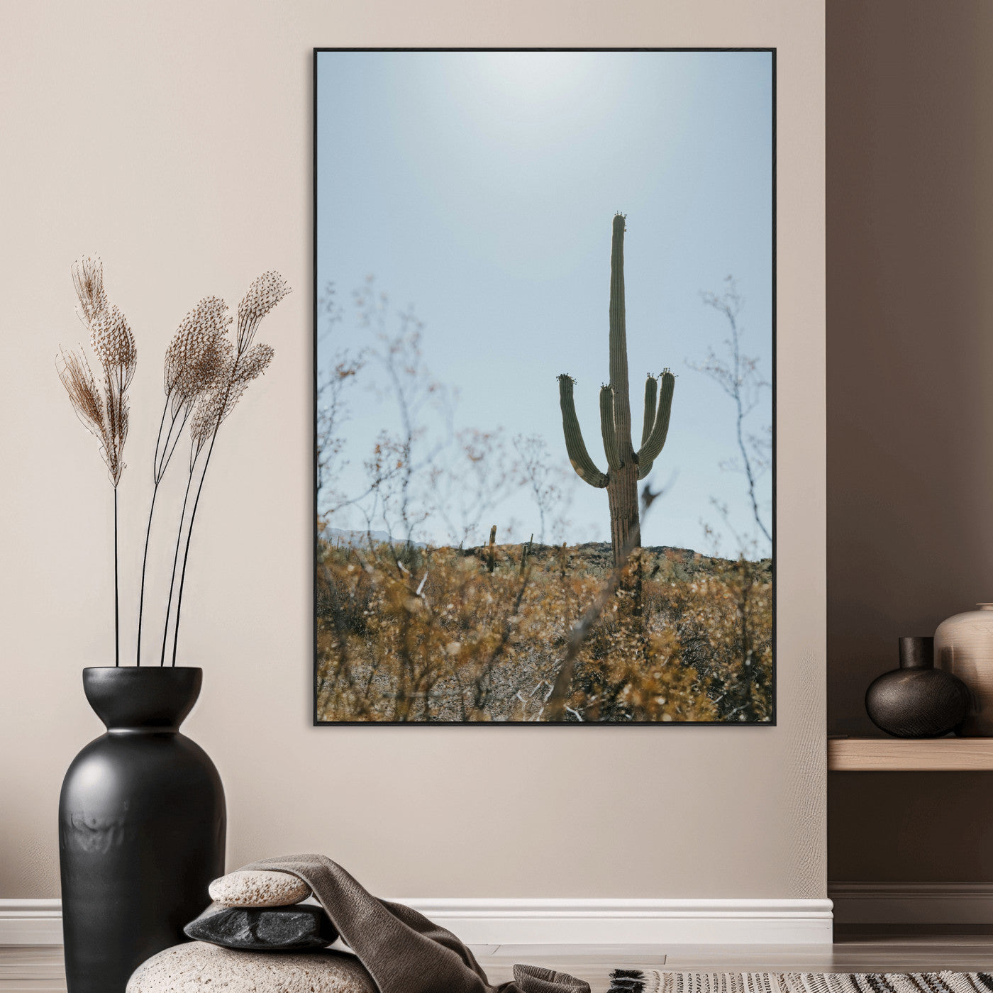 72537171-MGV-CV-24X36-Saguaro Cactus Wall Art Canvas Print – Framed Southwestern Desert Landscape Nature Scene Artwork for Home Office