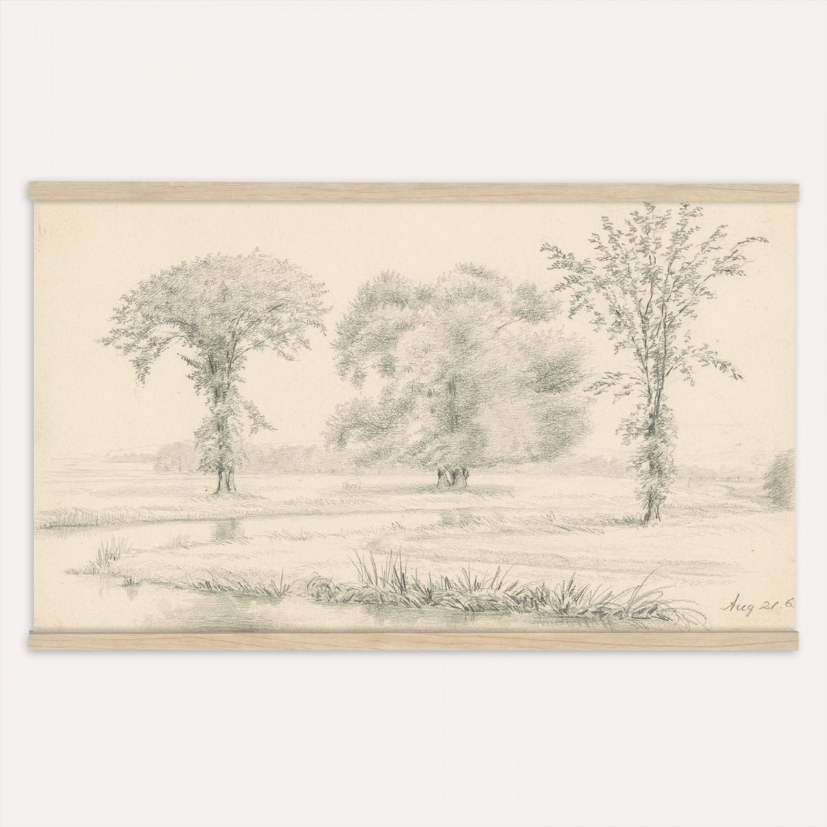 89994313-MGV-TP-30X20 - Realism oil painting tapestry wall hanging of "Bohmisch-Mahrische Hohe" by Ferdinand Engelmuller, showing a snow-covered highland village with low cottages, bare trees, and deep drifts stretching toward pale winter hills in cool white snow with warm ochre cottage walls under a pale winter sky. Extra large wall art, made in the USA.