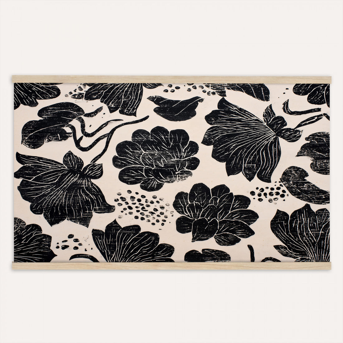 Chinoiserie Lotus Panel Tapestry Wall Art, Vintage Black White Water Lily Blanket, Extra Large Bedroom Decor