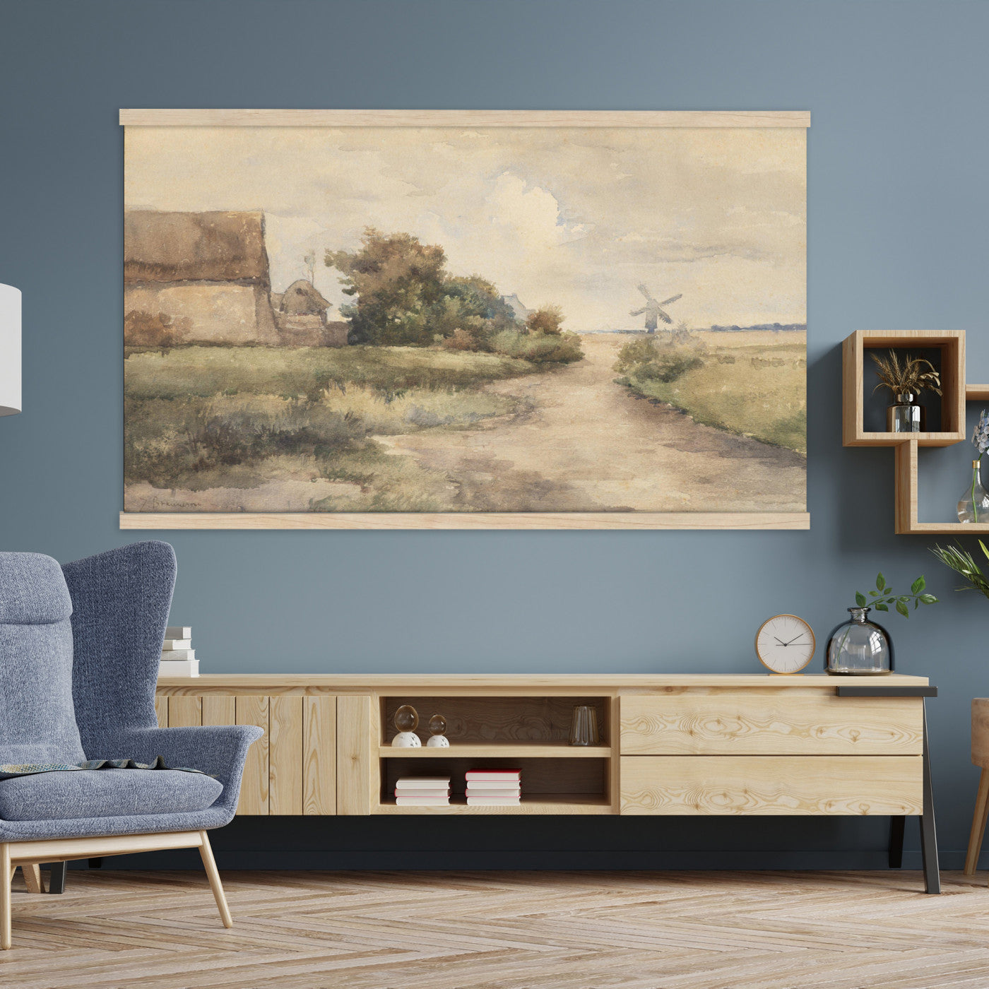 97169621-MGV-TP-30X20 - Vintage Windmill Cottage Tapestry Wall Hanging, Rustic Country Rural Art