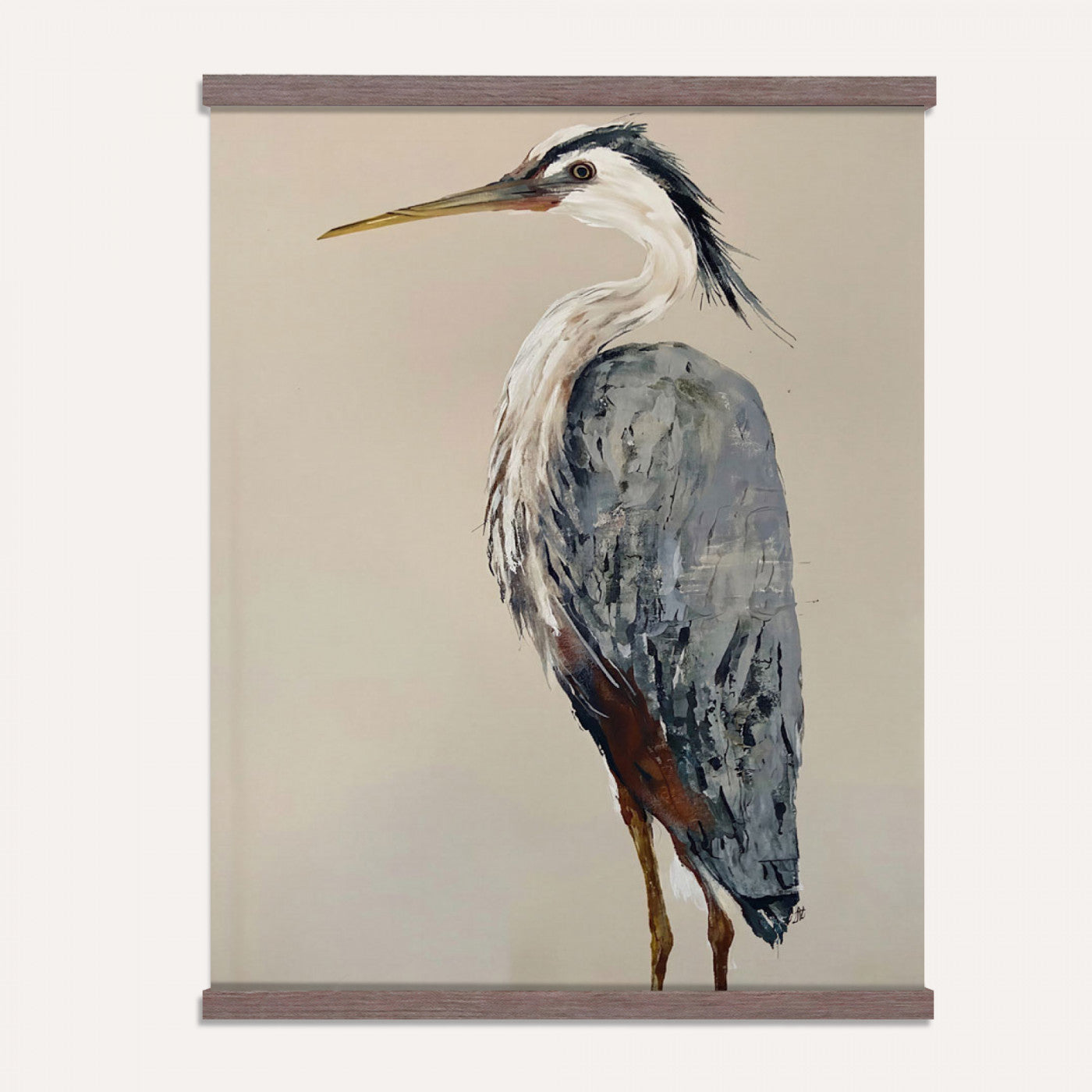 80349996-MGV-TP-24X36 - Great Blue Heron Canvas Wall Art - Coastal Bird Oil Painting Print for Home Wall Decor