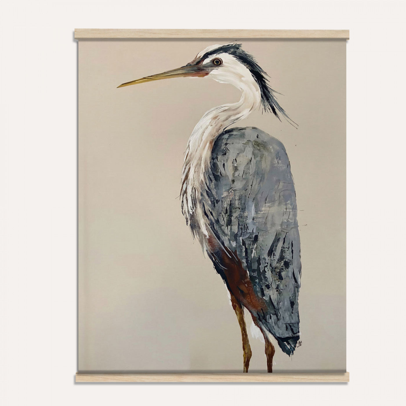 80349996-MGV-TP-24X36 - Great Blue Heron Canvas Wall Art - Coastal Bird Oil Painting Print for Home Wall Decor