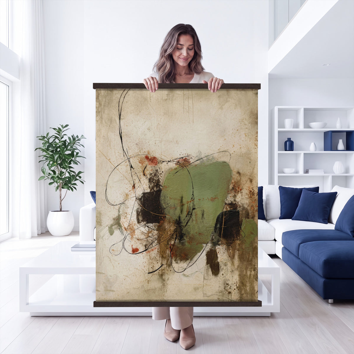 18219840-MGV-TP-24X36 - Sage Green Abstract Canvas Wall Art Textured Neutral Mixed Media Print for Home Decor