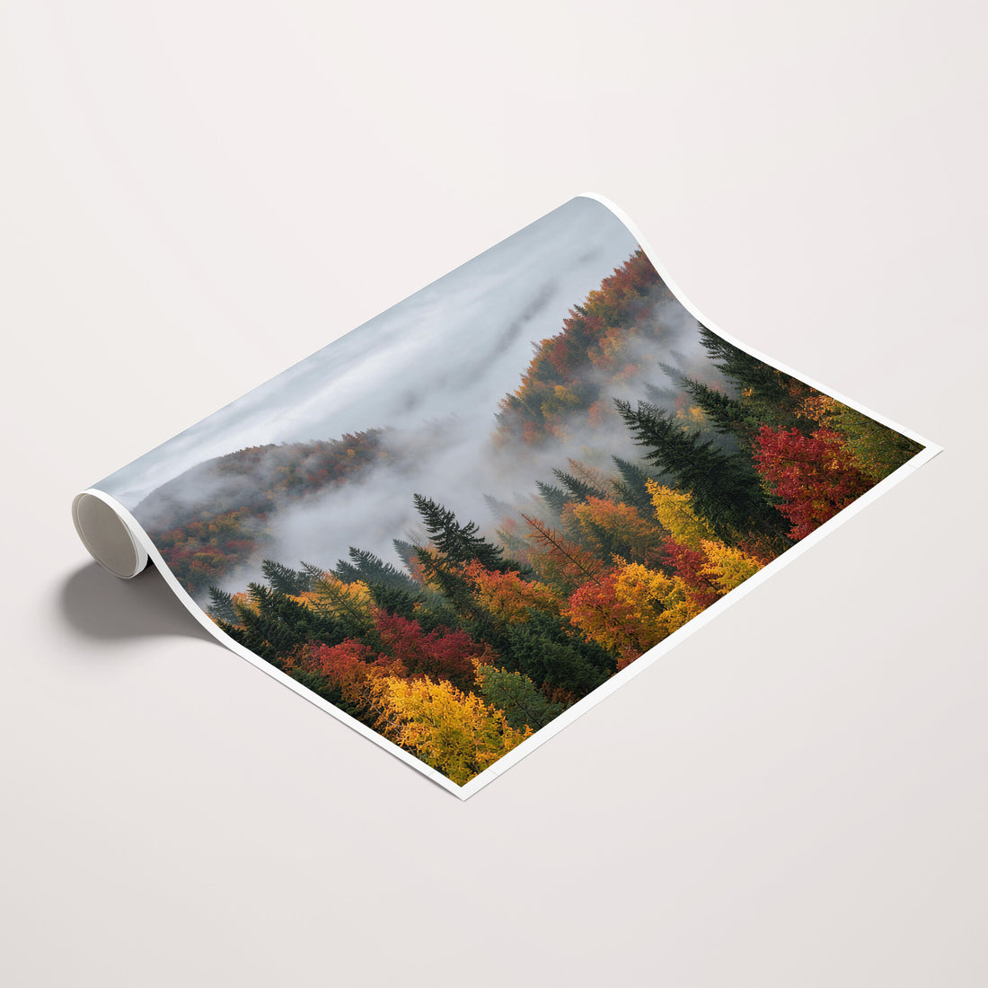 Fall Forest Misty Mountain Canvas Print | Smoky Mountain Landscape Wall Art, Autumn Trees Nature Print