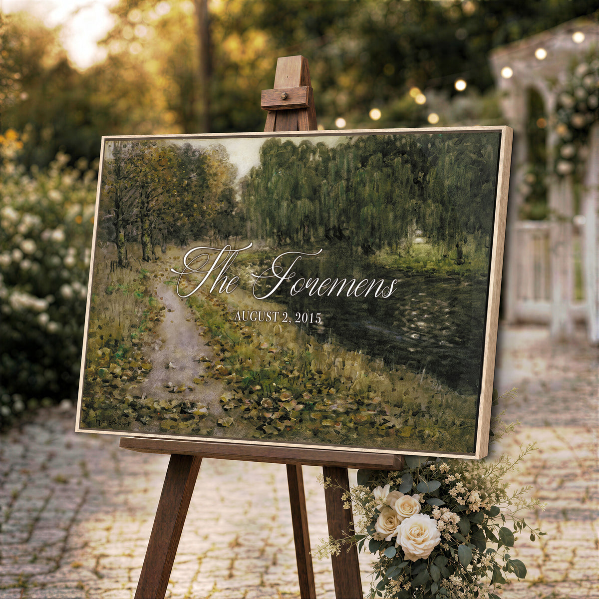 45791465-MCV-HS-36X24 - Personalized Family Name Sign | Woodland Path Vintage Landscape Canvas | Wedding Gift