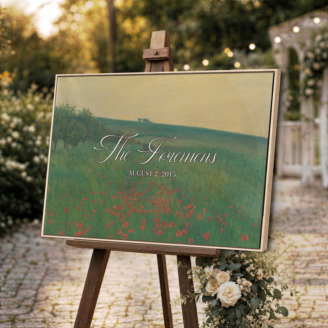 Personalized Family Name Sign | Poppy Field Vintage Landscape Canvas | Wedding Gift