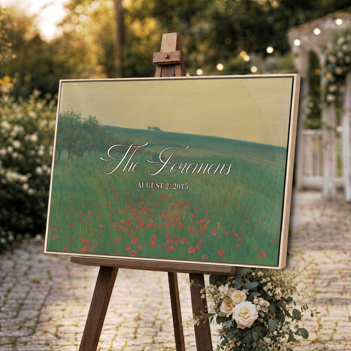 29657787-MCV-HS-36X24 - Personalized Family Name Sign | Poppy Field Vintage Landscape Canvas | Wedding Gift