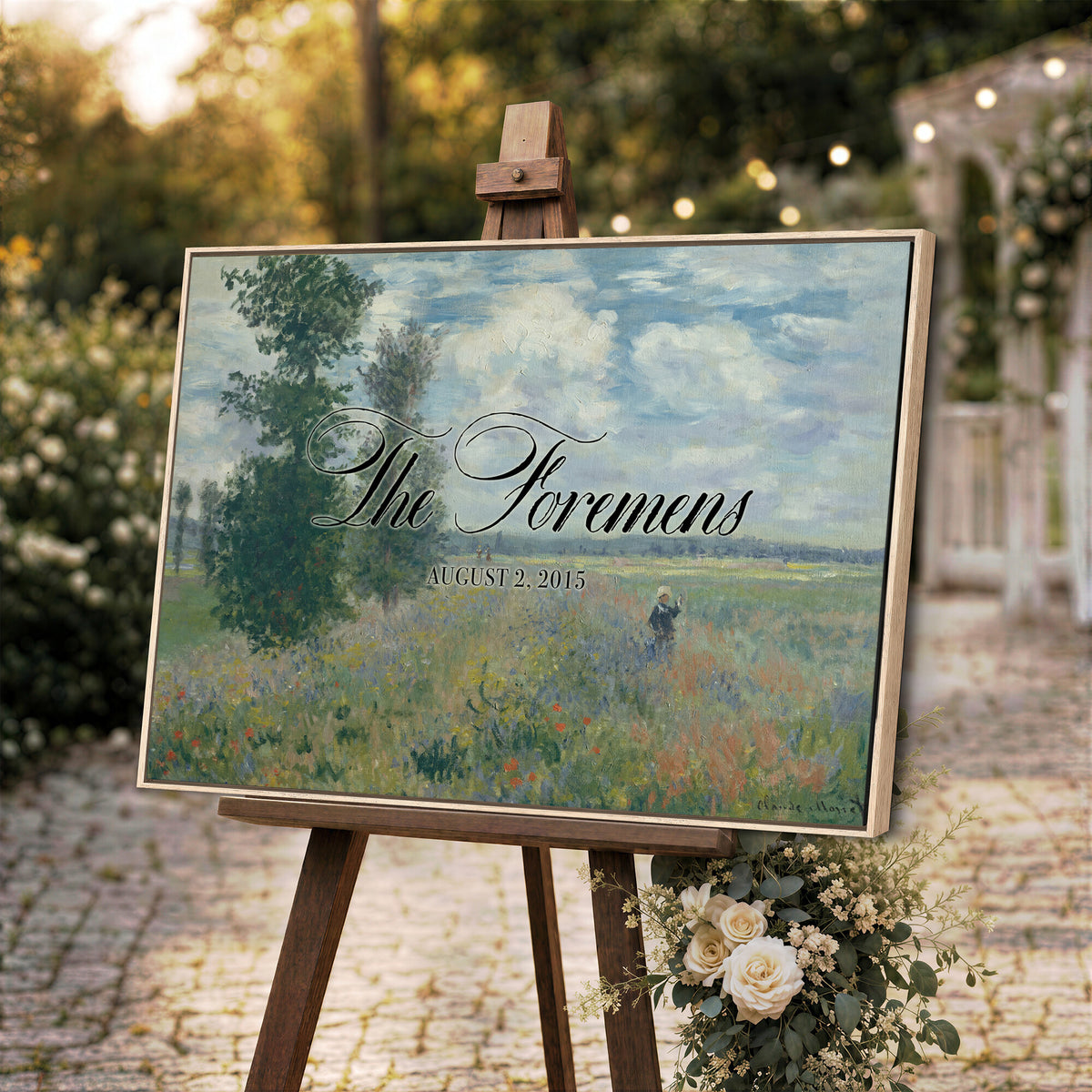 69396376-MCV-HS-36X24 - Personalized Family Name Sign | Cloudy Meadow Vintage Landscape Canvas | Wedding Gift