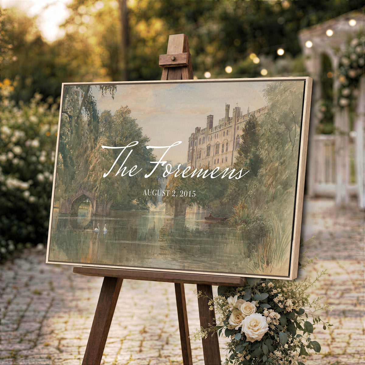 41425019-MCV-HS-36X24 - Personalized Family Name Sign | Lakeside Manor Vintage Landscape Canvas | Wedding Gift