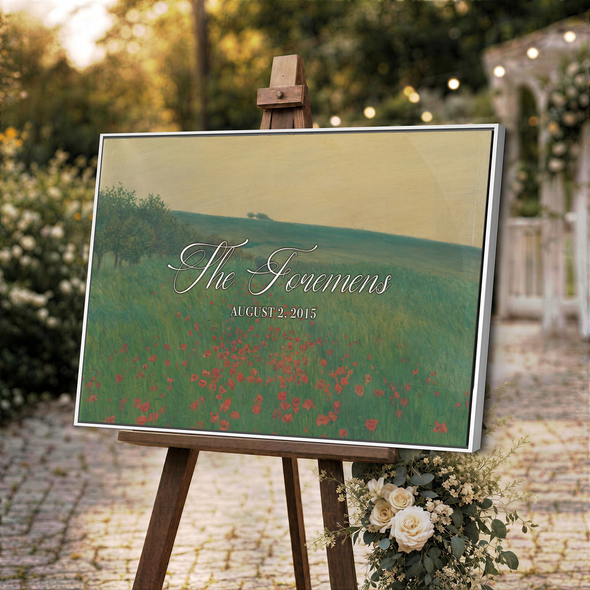 29657787-MCV-HS-36X24 - Personalized Family Name Sign | Poppy Field Vintage Landscape Canvas | Wedding Gift