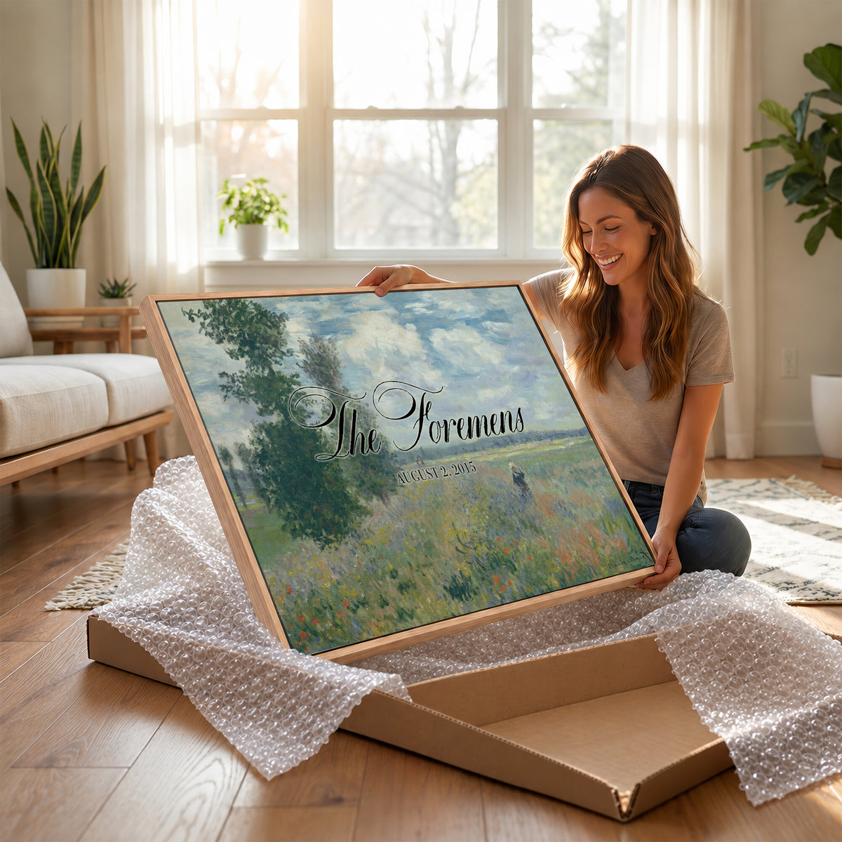 69396376-MCV-HS-36X24 - Personalized Family Name Sign | Cloudy Meadow Vintage Landscape Canvas | Wedding Gift