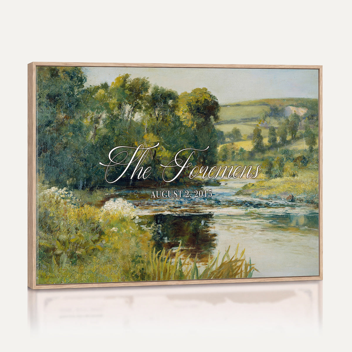 70450758-MCV-HS-36X24 - Wedding Easel Sign | Personalized Countryside Stream Vintage Canvas | Framed Welcome Sign for Ceremony