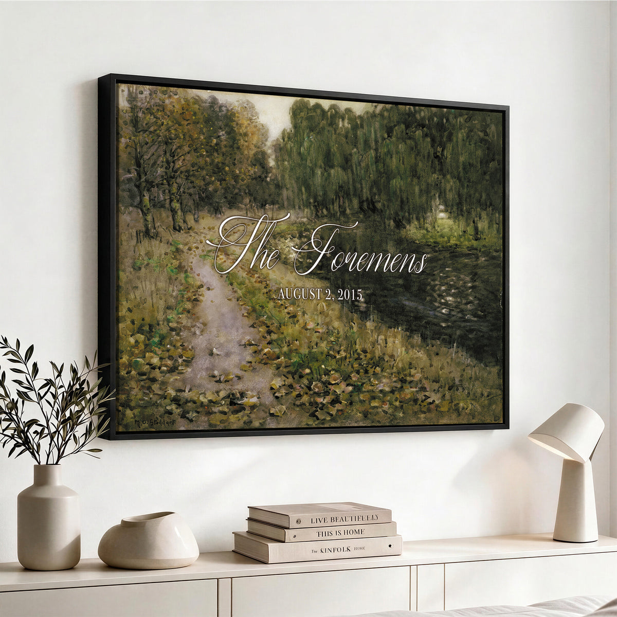 45791465-MCV-HS-36X24 - Personalized Family Name Sign | Woodland Path Vintage Landscape Canvas | Wedding Gift