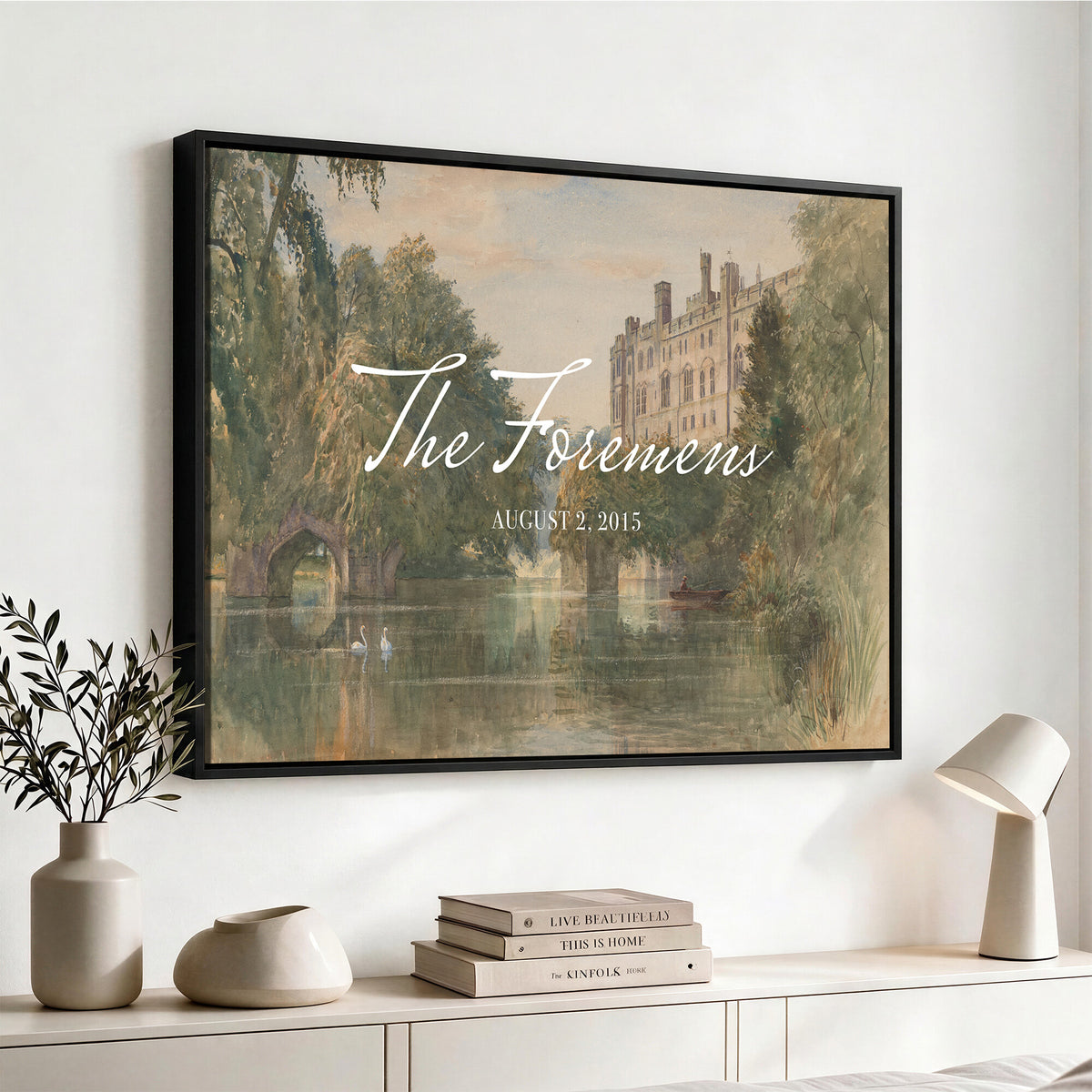 41425019-MCV-HS-36X24 - Personalized Family Name Sign | Lakeside Manor Vintage Landscape Canvas | Wedding Gift