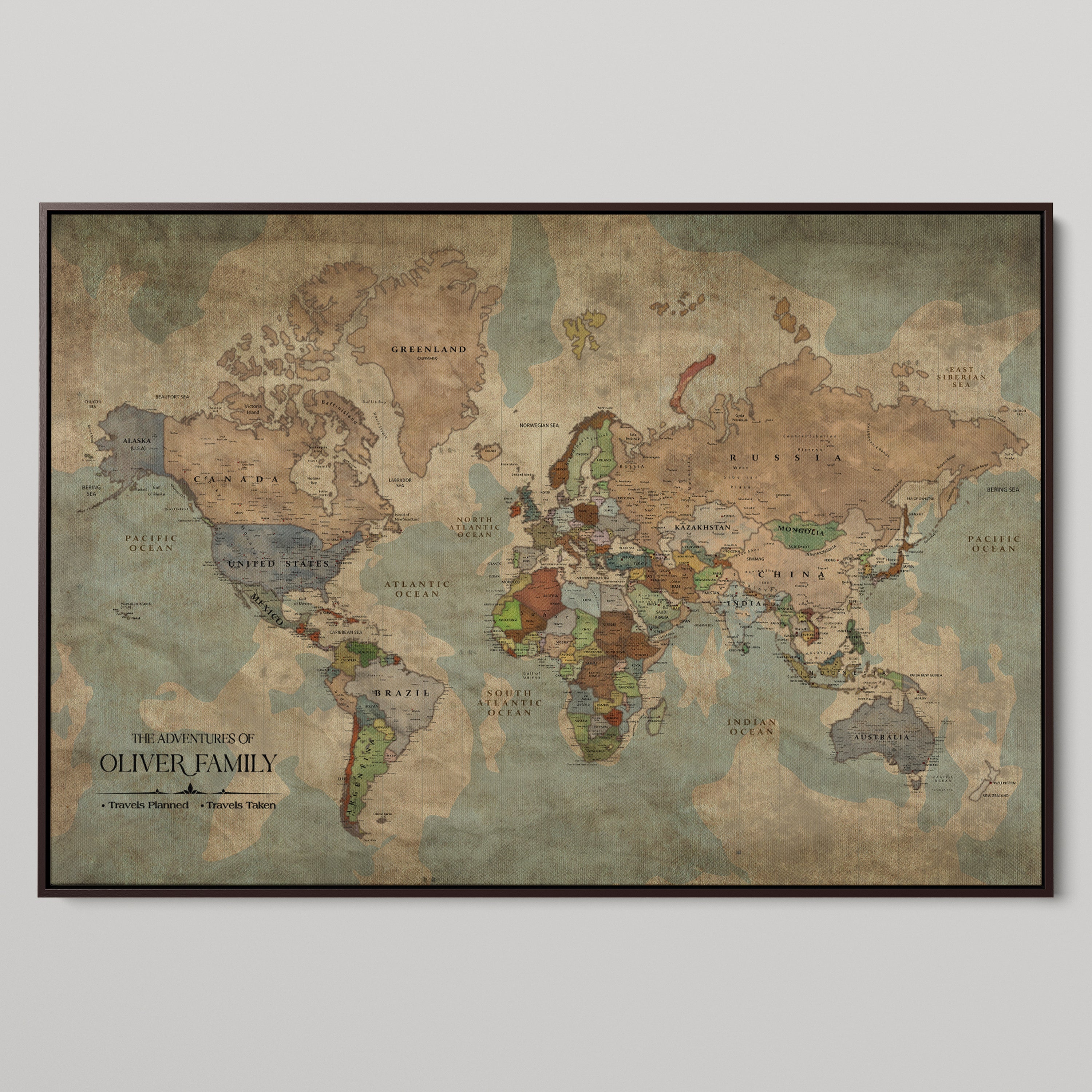 -Personalized Push Pin World Map Canvas Print Custom Travel Tracker Map Framed Wall Art Gift for Couples Family for Home, Office