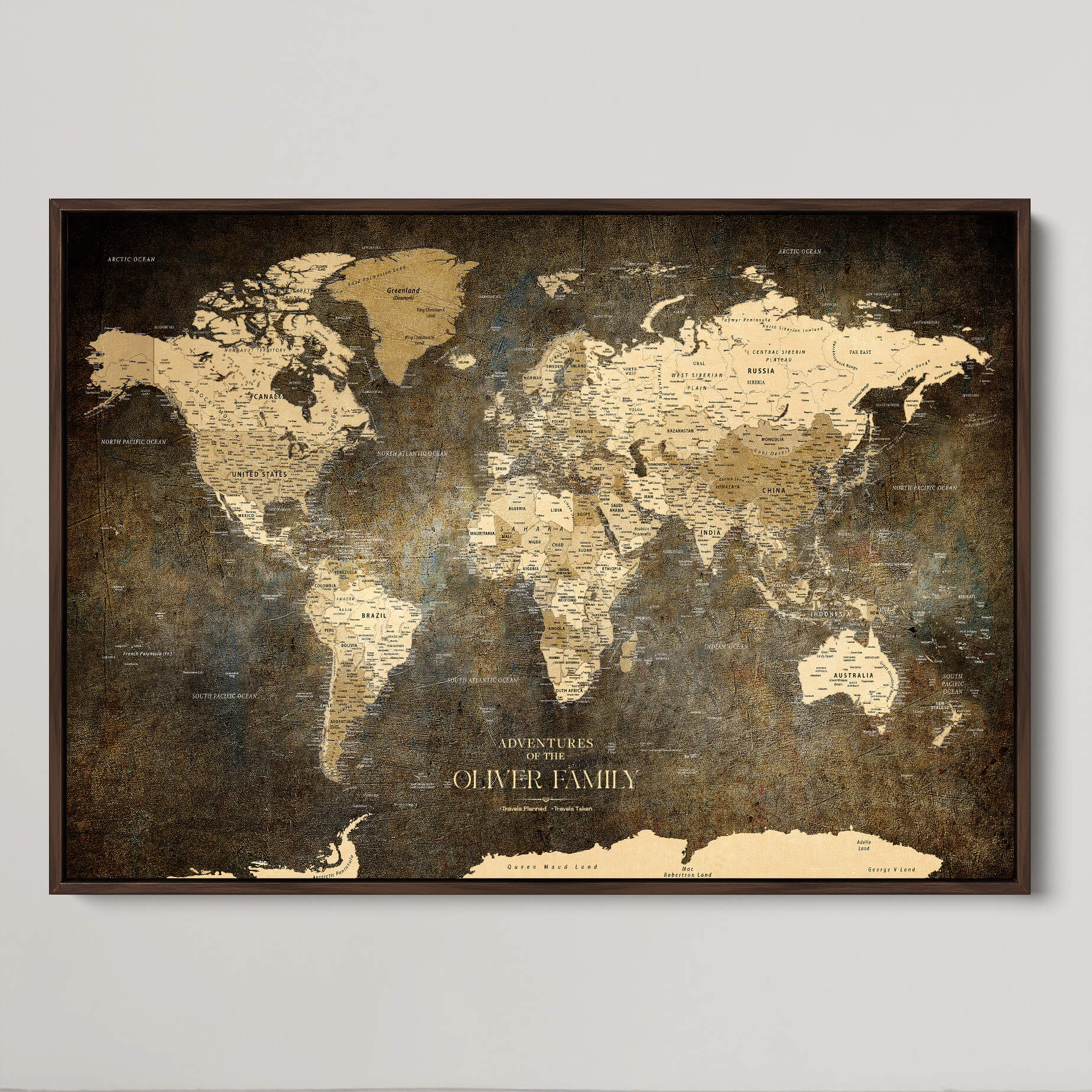 -Custom Push Pin World Map Print Personalized Canvas Wall Art Travel Memories Framed Gift for Couples for Home, Office