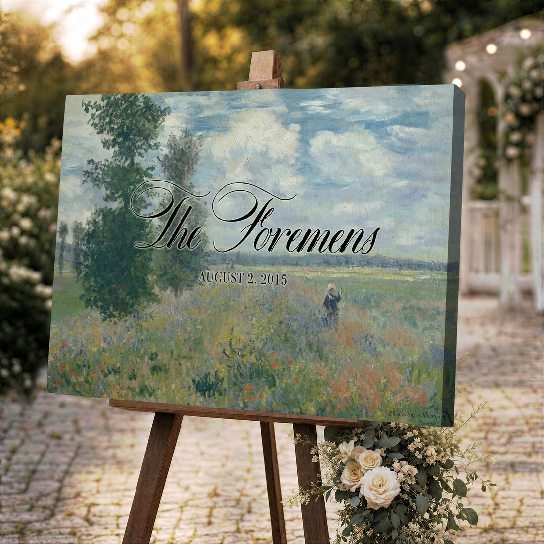 Personalized Family Name Sign | Cloudy Meadow Vintage Landscape Canvas | Wedding Gift