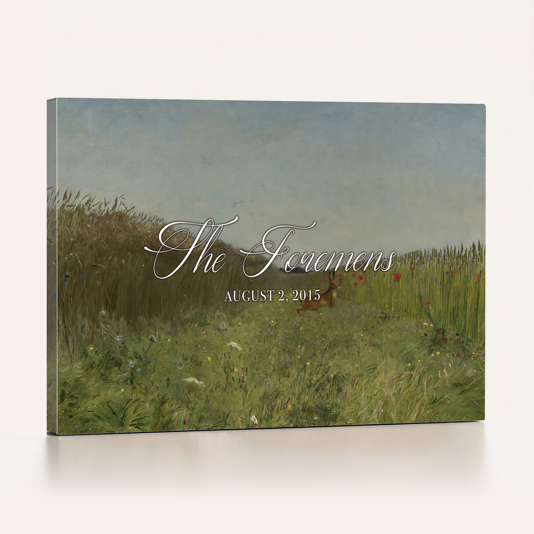 Personalized Family Name Sign | Summer Meadow Vintage Landscape Canvas | Wedding Gift