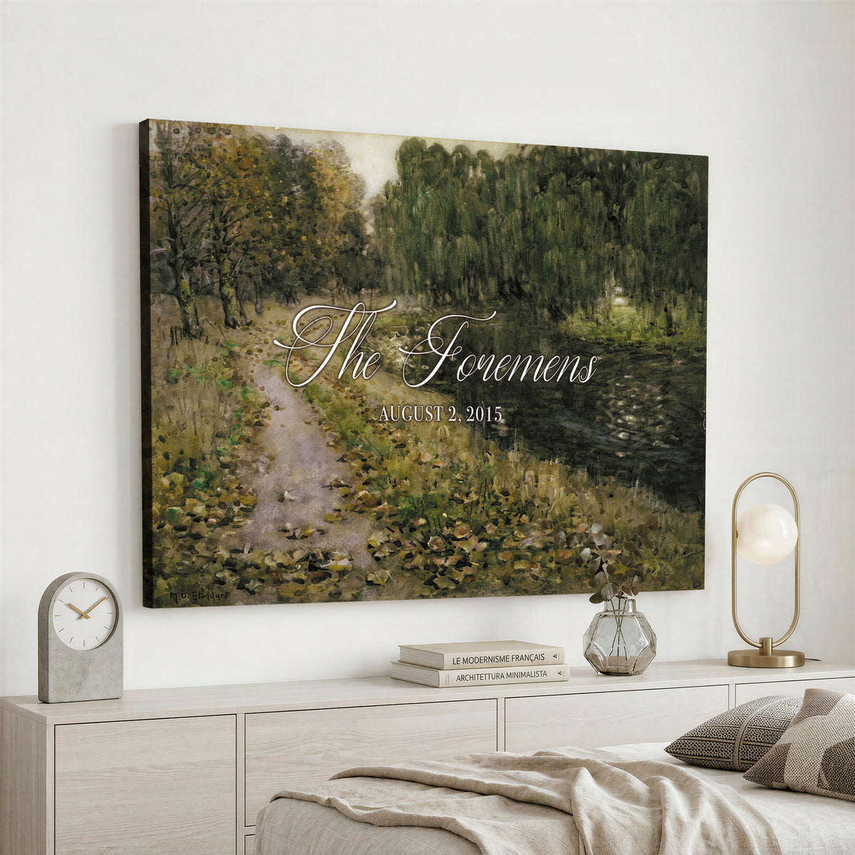 45791465-MCV-HS-36X24 - Personalized Family Name Sign | Woodland Path Vintage Landscape Canvas | Wedding Gift
