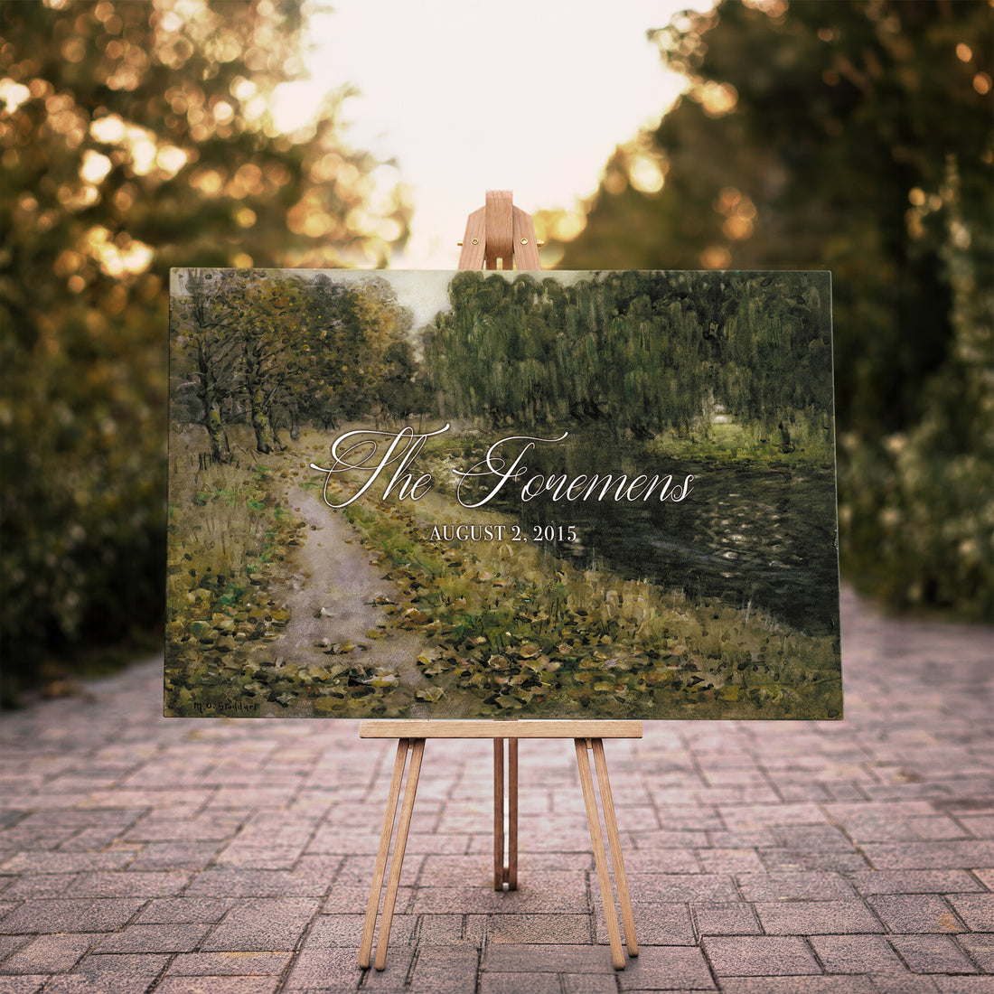 Personalized Family Name Sign | Woodland Path Vintage Landscape Canvas | Wedding Gift