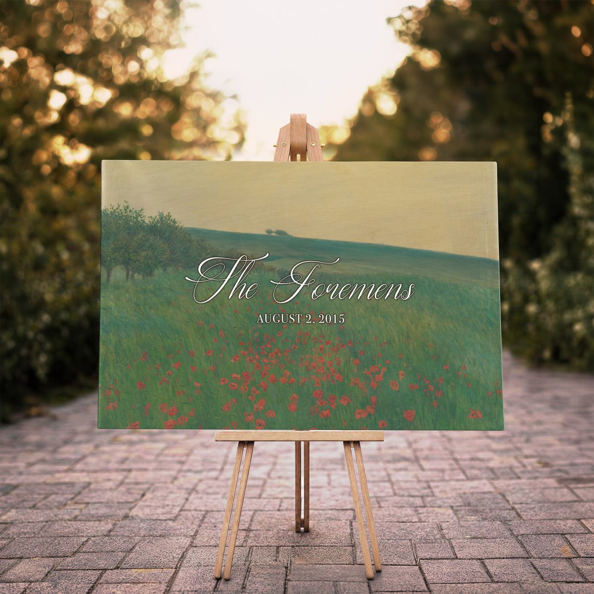29657787-MCV-HS-36X24 - Personalized Family Name Sign | Poppy Field Vintage Landscape Canvas | Wedding Gift