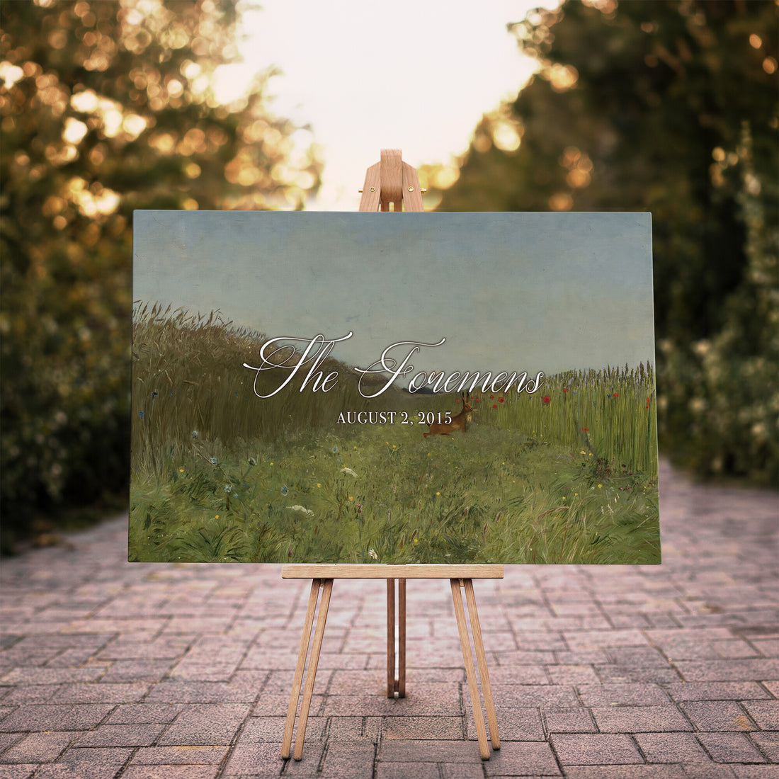 Personalized Family Name Sign | Summer Meadow Vintage Landscape Canvas | Wedding Gift