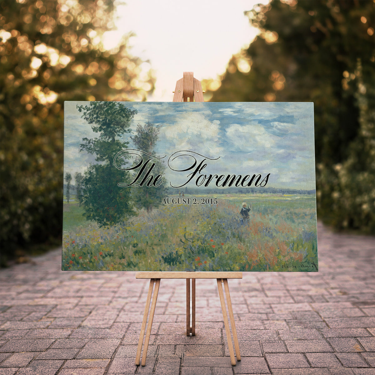 69396376-MCV-HS-36X24 - Personalized Family Name Sign | Cloudy Meadow Vintage Landscape Canvas | Wedding Gift