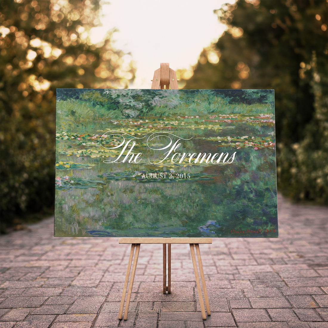 Wedding Easel Sign | Personalized Water Lily Pond Vintage Canvas | Framed Welcome Sign for Ceremony