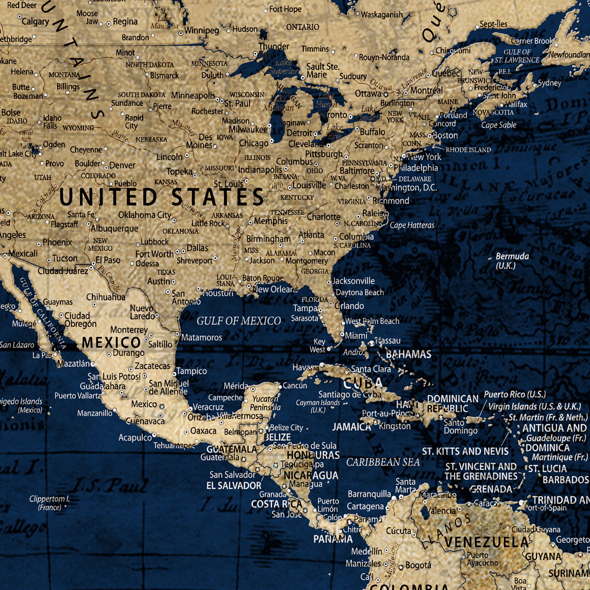 12665245-MGV-CV-36X24-Custom Push Pin World Map Wall Art Canvas Print – Personalized Navy Blue Travel Map with Pins Framed Large for Home, Office