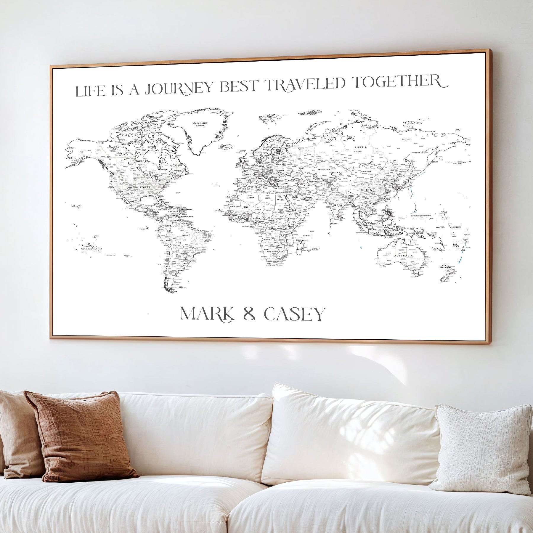 -Custom Push Pin World Map Print Personalized Canvas Wall Art Travel Memories Framed Gift for Couples for Home, Office