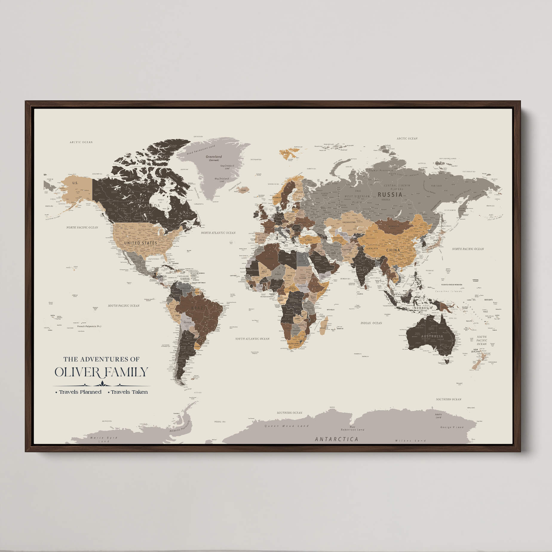 -Custom Push Pin World Map Print Personalized Canvas Wall Art Travel Memories Framed Gift for Couples for Home, Office