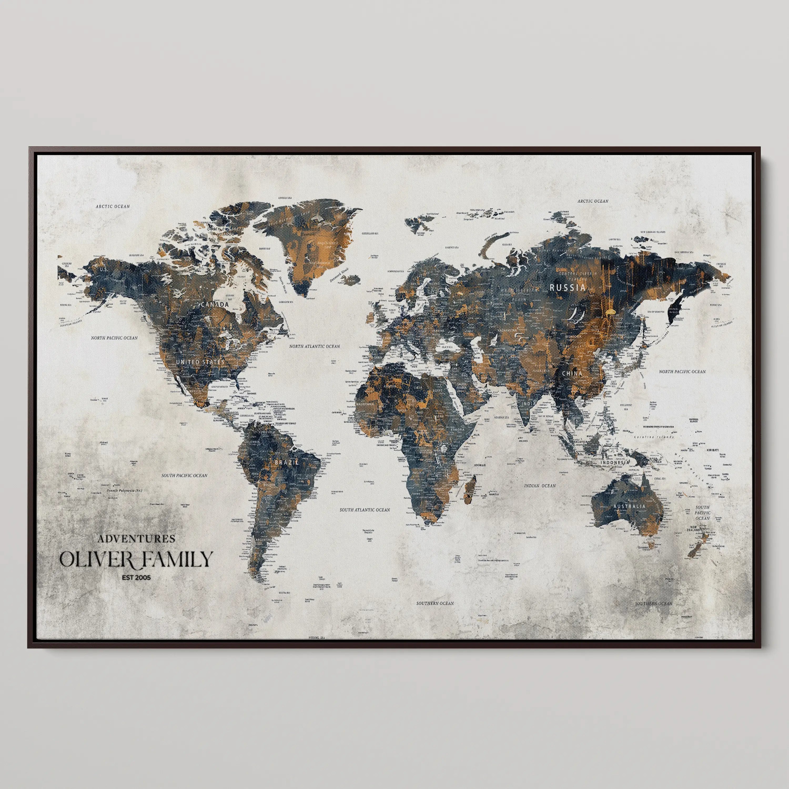 -Personalized Push Pin World Map Canvas – Custom Framed Travel Tracker Wall Art, Large Adventure Map with Pins for Home, Office
