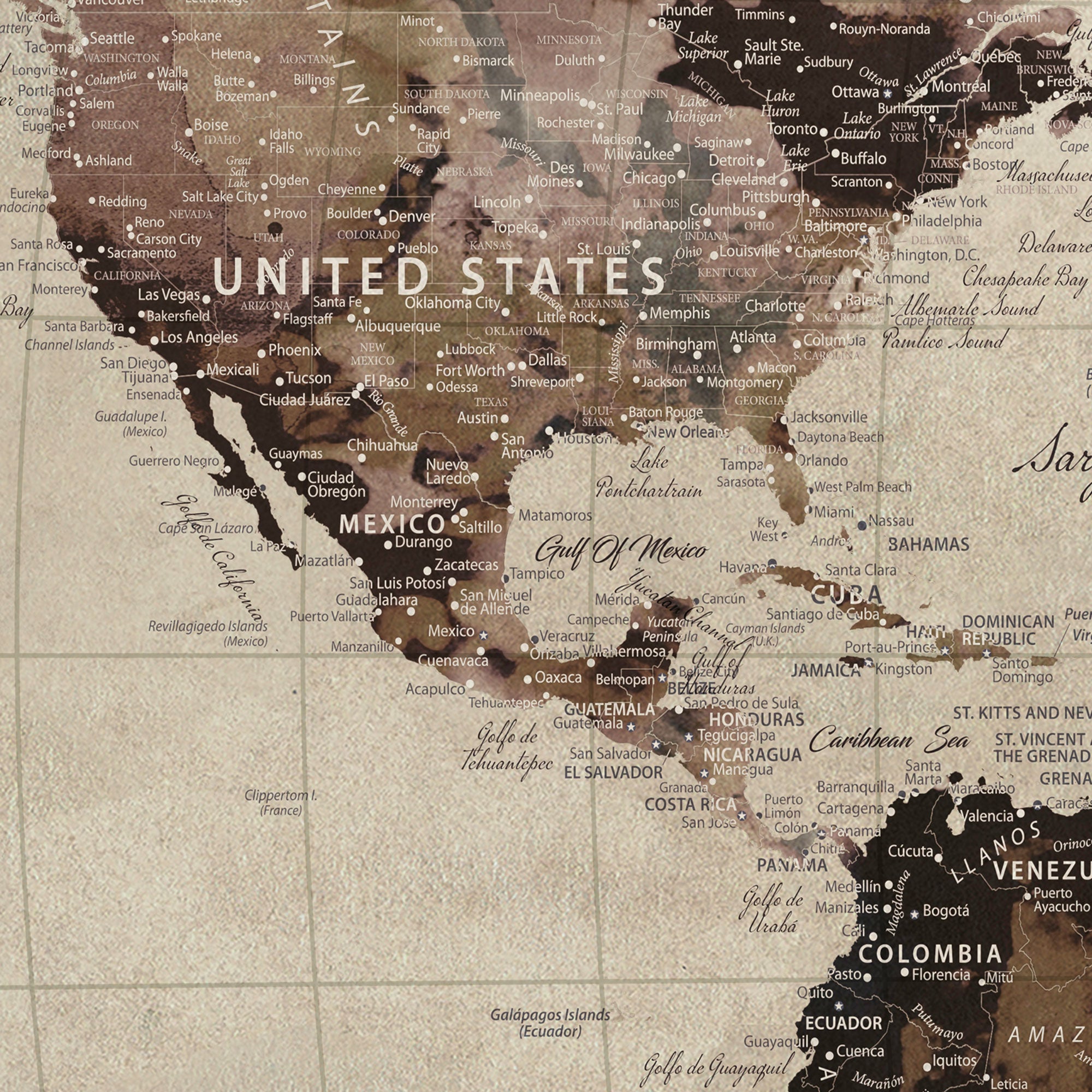 58257942-MGV-CV-36X24-Customize Push Pin World Map Wall Art Canvas Print – Personalized Vintage Map Travel Tracker Adventure for home, office