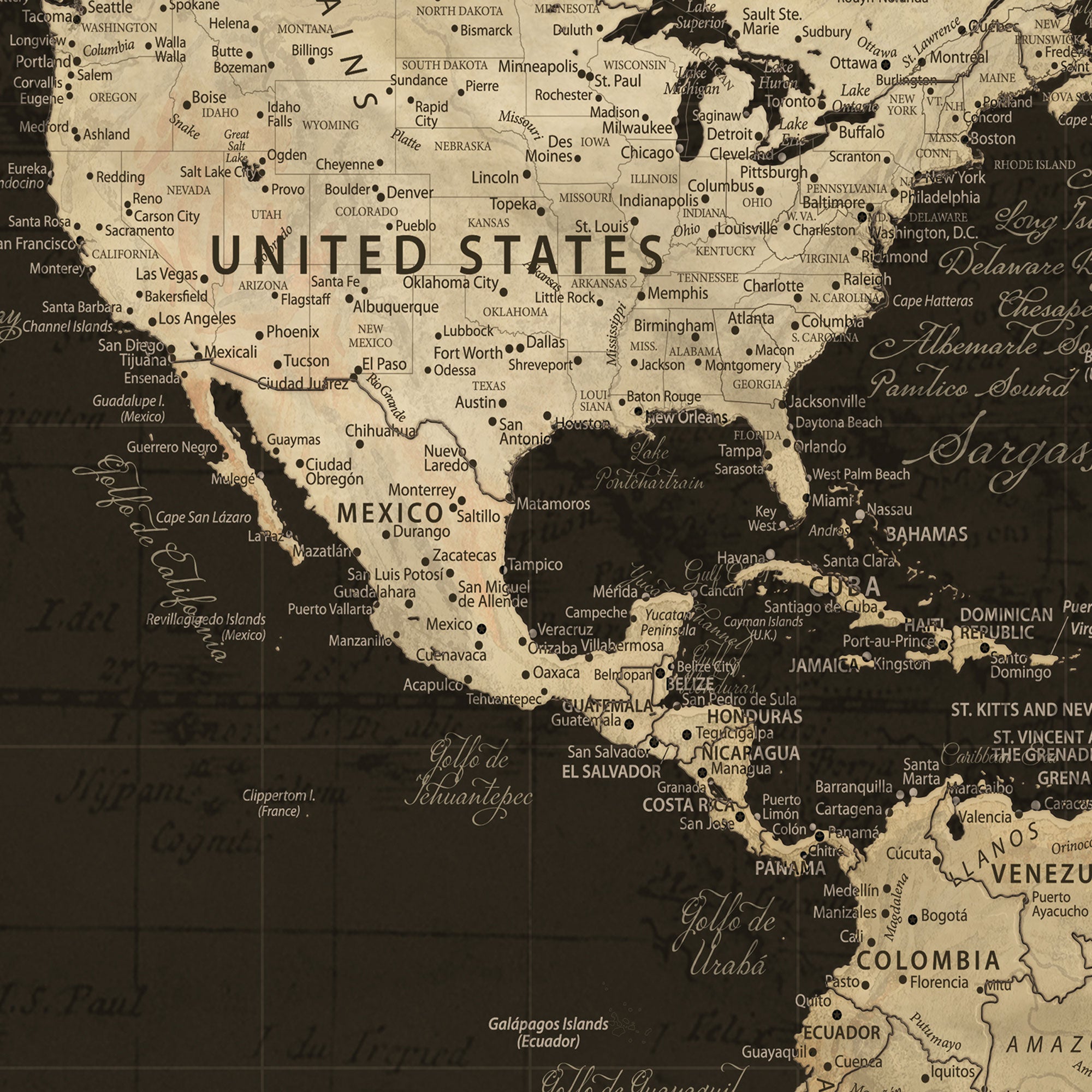 47597338-MGV-CV-36X24-Custom Push Pin World Map Wall Art Canvas Print – Personalized Travel Tracker Map Framed Artwork for Home Office