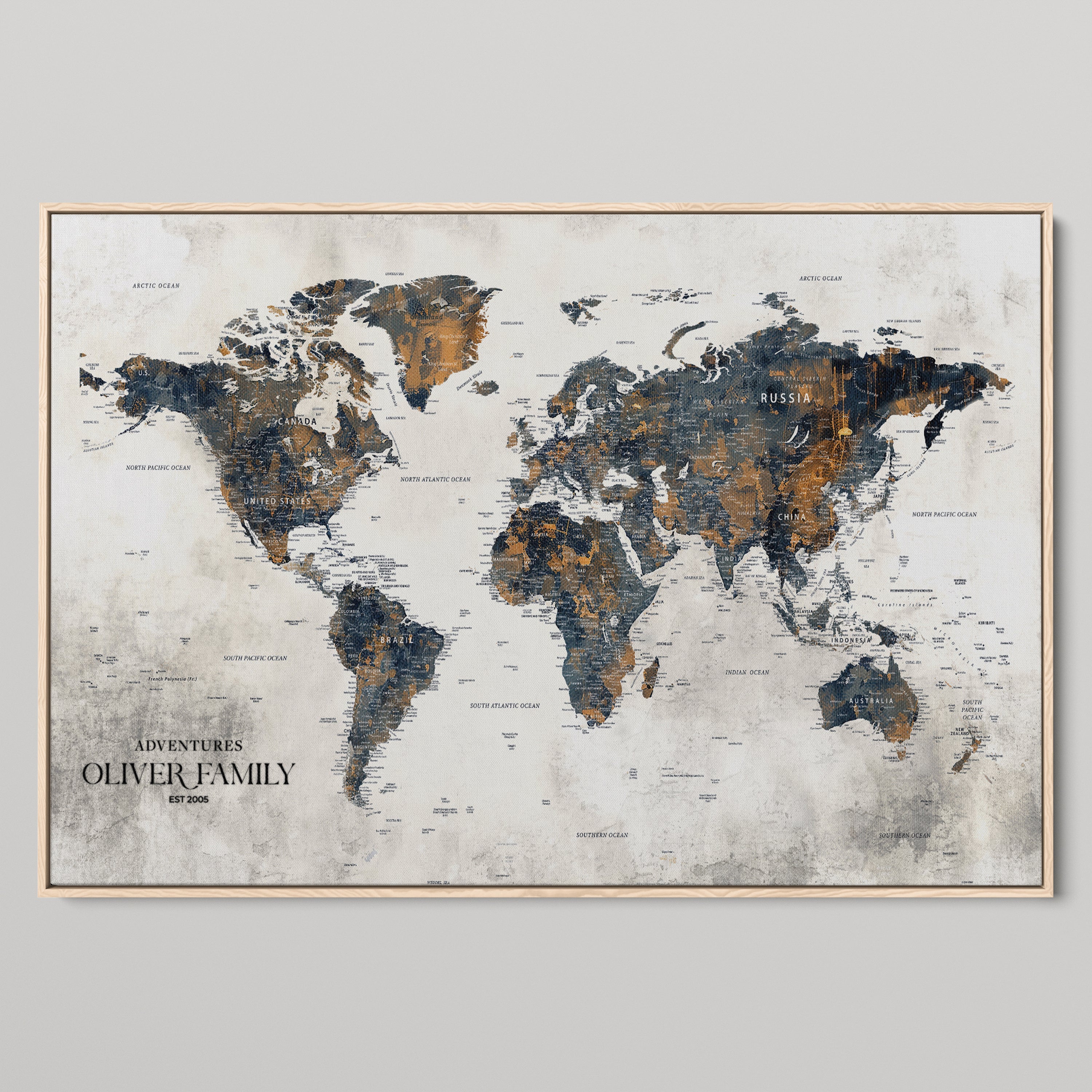 -Personalized Push Pin World Map Canvas Print Custom Travel Tracker Map Framed Wall Art Gift for Couples Family for Home, Office