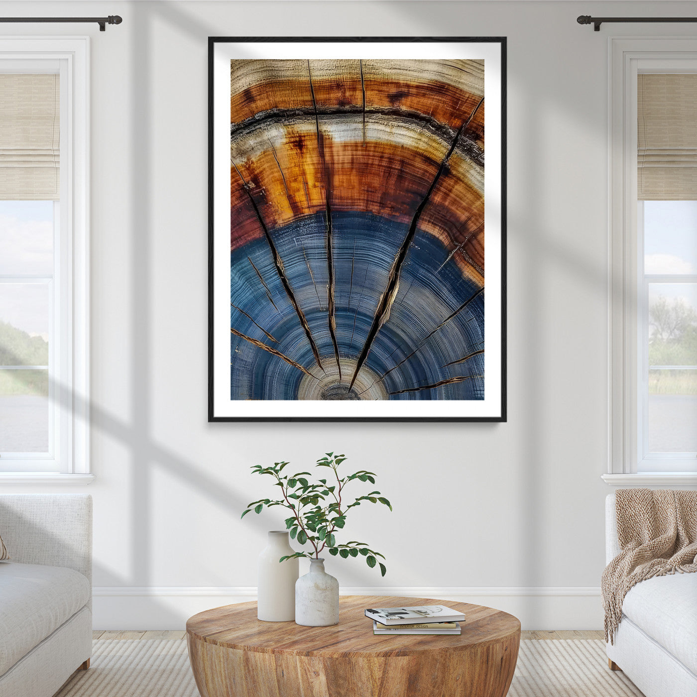 47703729-MGC-FP-36x24_Black-Tree Rings Wall Art Canvas Print – Blue Wood Grain Rustic Natural Earthy Nature Artwork for Home, Office, Living Room