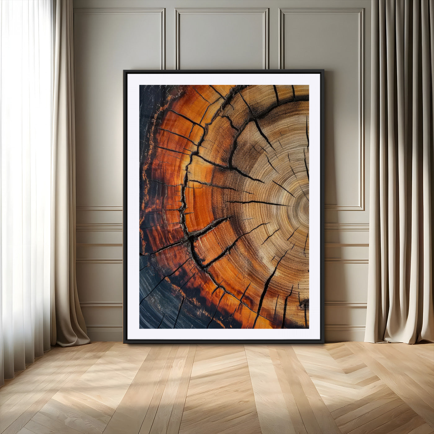 33751185-MGV-CV-24X36-Tree Rings Wall Art Canvas Print – Rustic Wood Grain Texture Natural Pattern Warm Earthy Artwork for Home Office