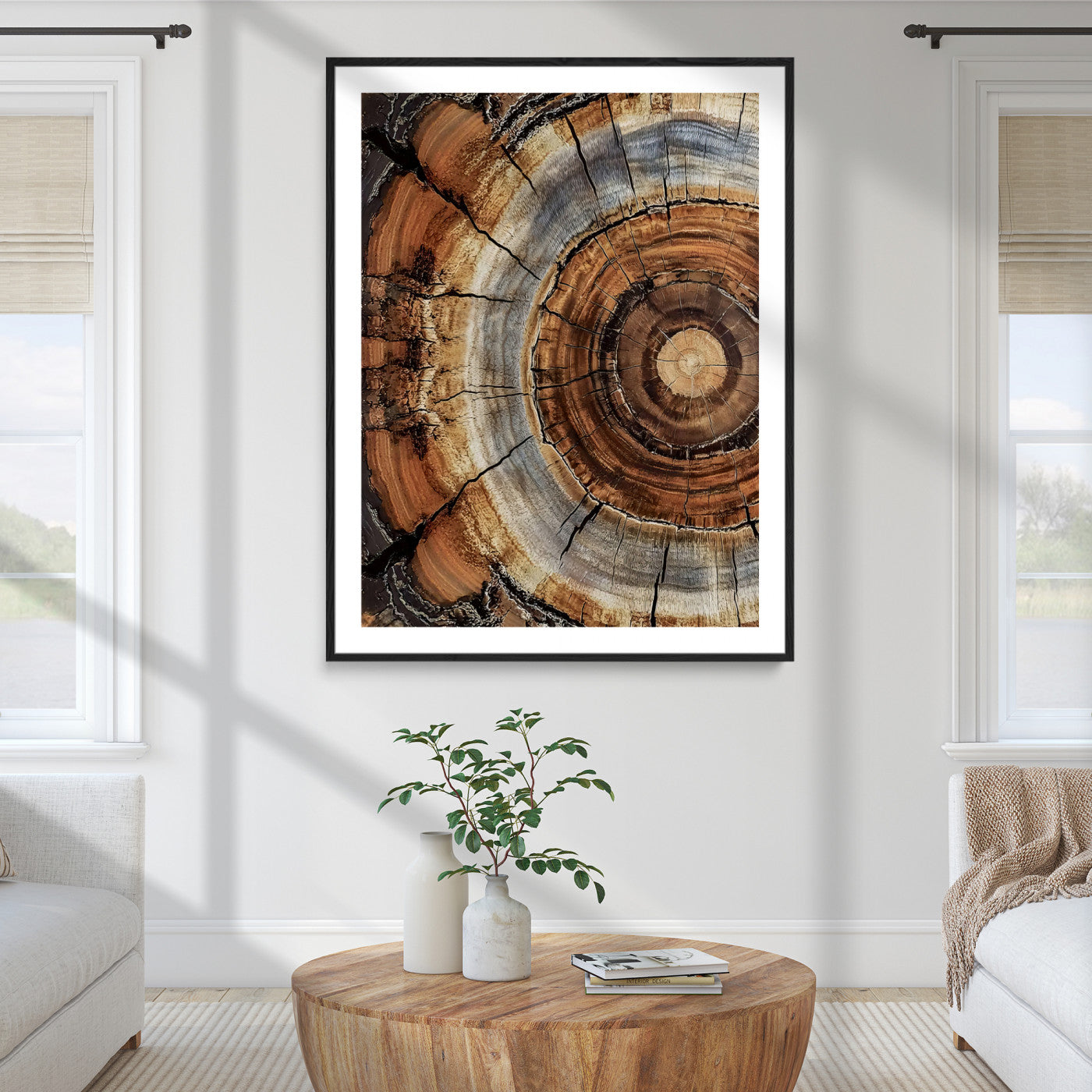28233914-MGC-FP-36x24_Black-Tree Rings Wall Art Canvas Print – Rustic Wood Grain Pattern Natural Rings Earthy Artwork for Home, Office, Living Room