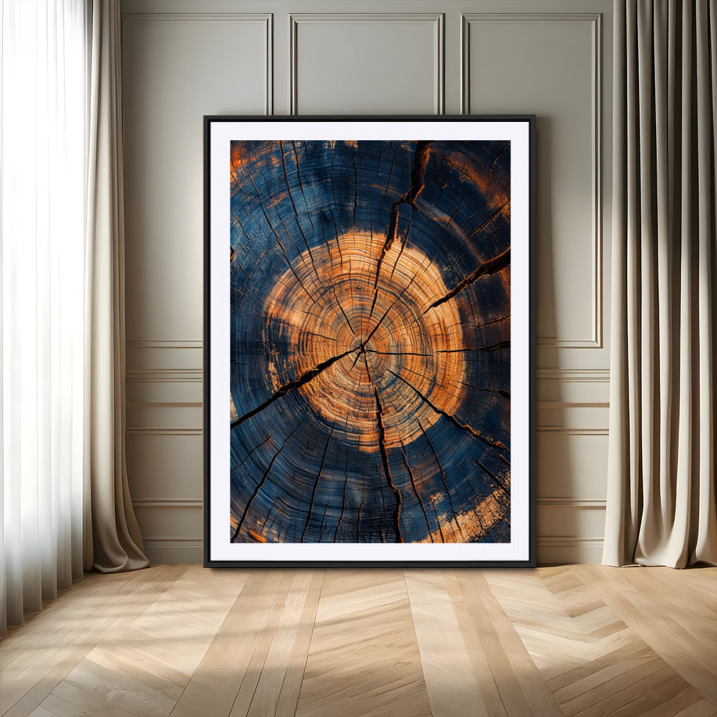 70513247-MGC-FP-24x36_Black-Tree Rings Wall Art Canvas Print – Rustic Wood Grain Texture Framed Industrial Nature Artwork for Home Office, Living Room