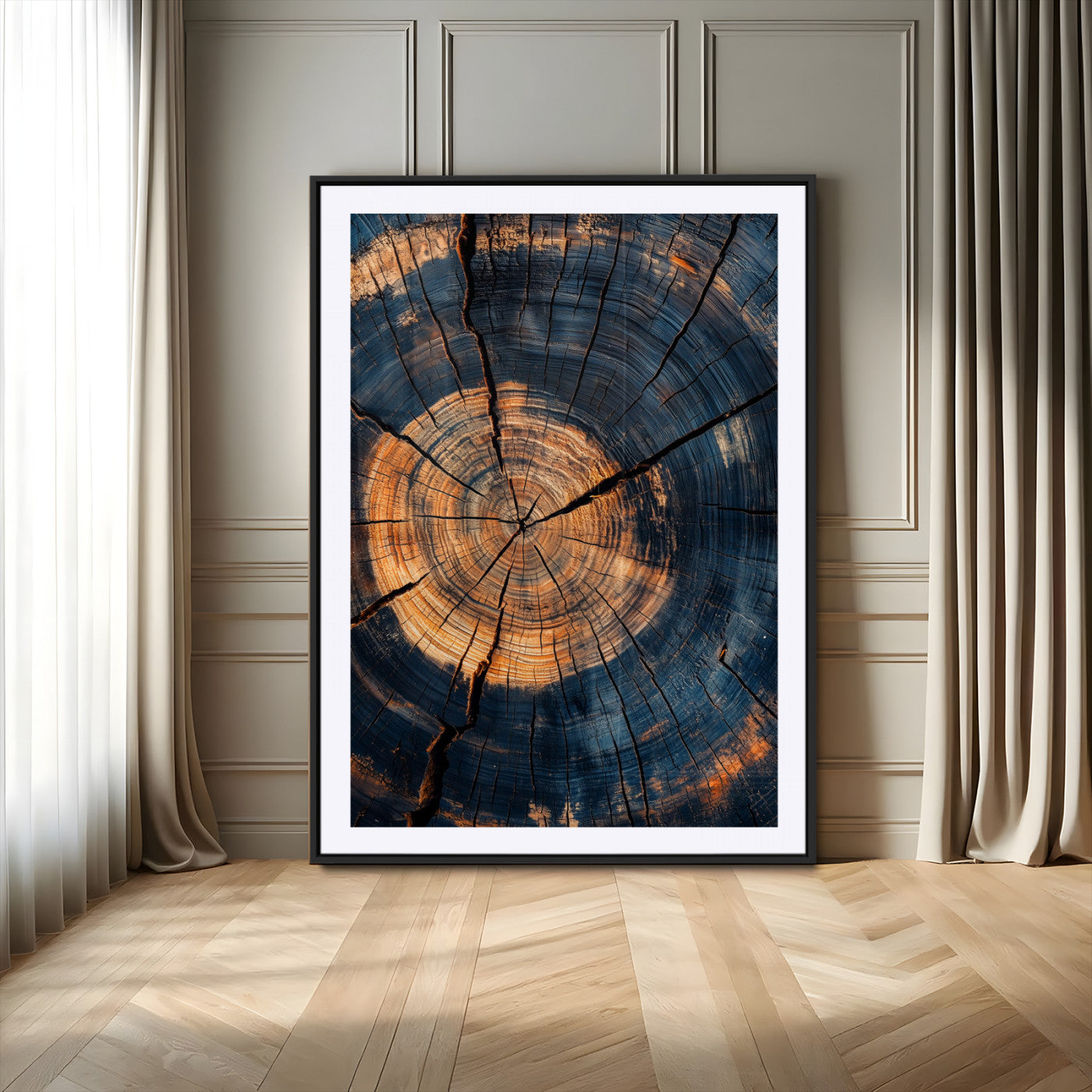 32486414-MGV-CV-24X36-Tree Rings Wall Art Canvas Print – Framed Rustic Wood Grain Texture Industrial Natural Artwork for Home Office